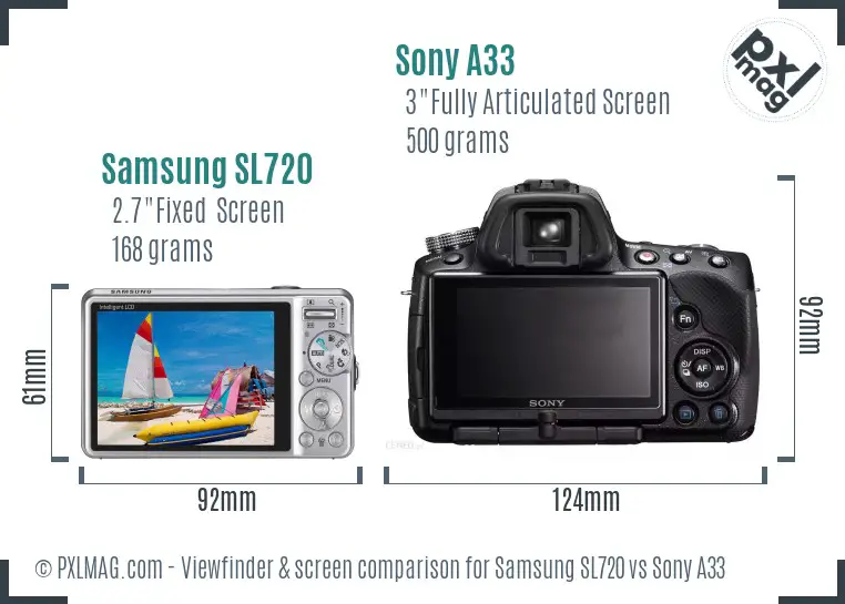 Samsung SL720 vs Sony A33 Screen and Viewfinder comparison