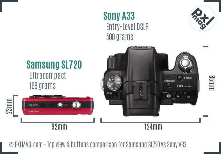 Samsung SL720 vs Sony A33 top view buttons comparison