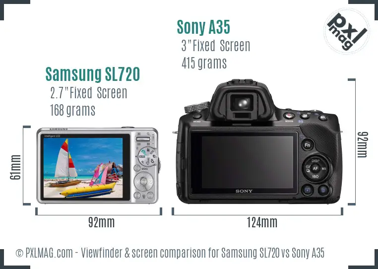 Samsung SL720 vs Sony A35 Screen and Viewfinder comparison