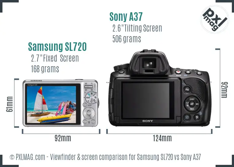 Samsung SL720 vs Sony A37 Screen and Viewfinder comparison