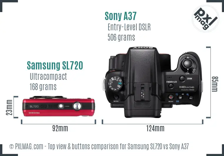 Samsung SL720 vs Sony A37 top view buttons comparison