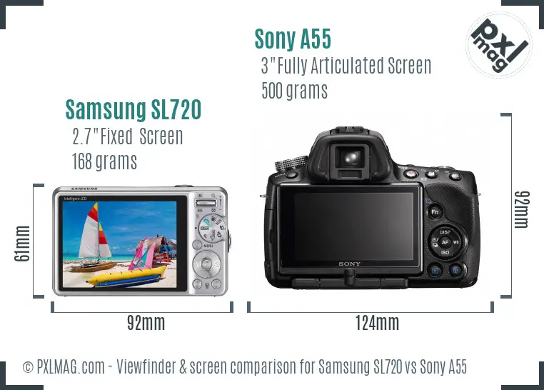 Samsung SL720 vs Sony A55 Screen and Viewfinder comparison