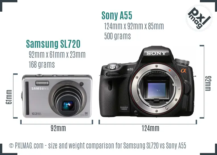 Samsung SL720 vs Sony A55 size comparison