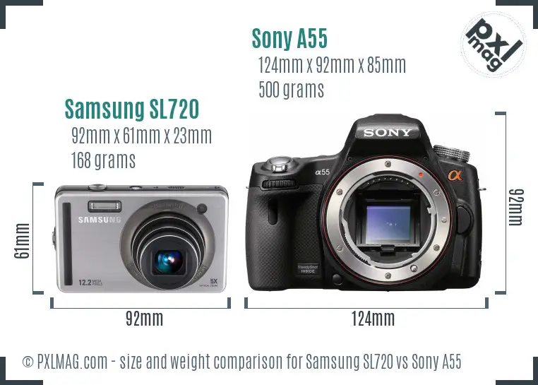 Samsung SL720 vs Sony A55 size comparison Samsung SL720 vs Sony A55 size comparison