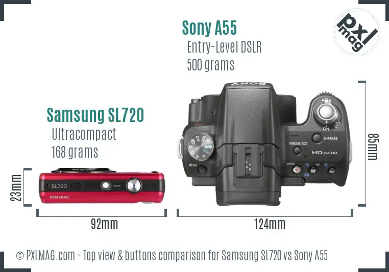 Samsung SL720 vs Sony A55 top view buttons comparison