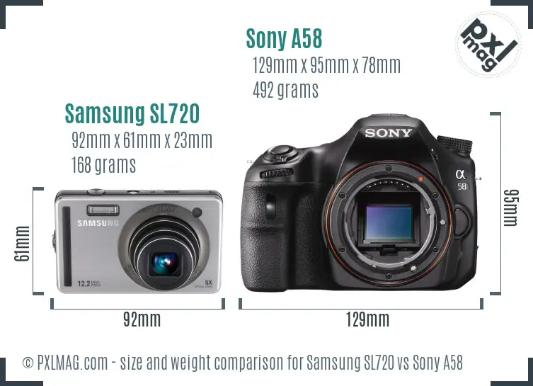Samsung SL720 vs Sony A58 size comparison Samsung SL720 vs Sony A58 size comparison