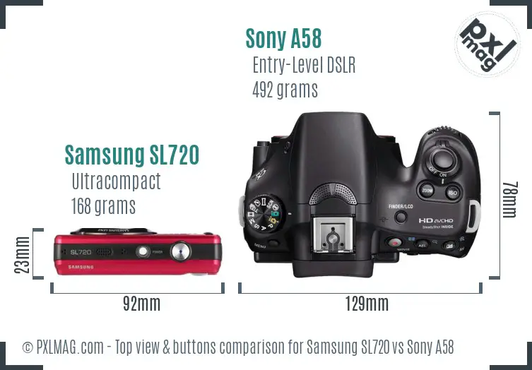Samsung SL720 vs Sony A58 top view buttons comparison Samsung SL720 vs Sony A58 top view buttons comparison