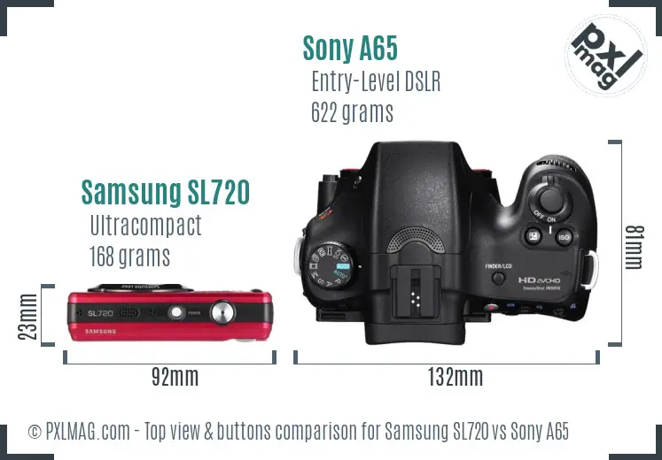 Samsung SL720 vs Sony A65 top view buttons comparison Samsung SL720 vs Sony A65 top view buttons comparison