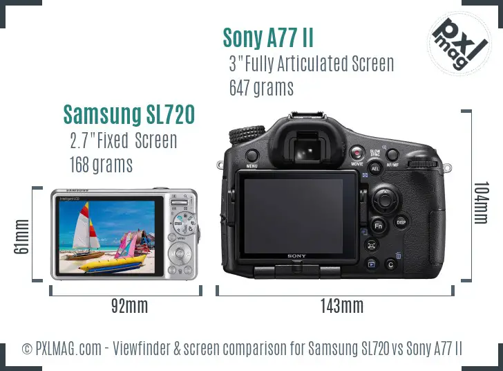 Samsung SL720 vs Sony A77 II Screen and Viewfinder comparison