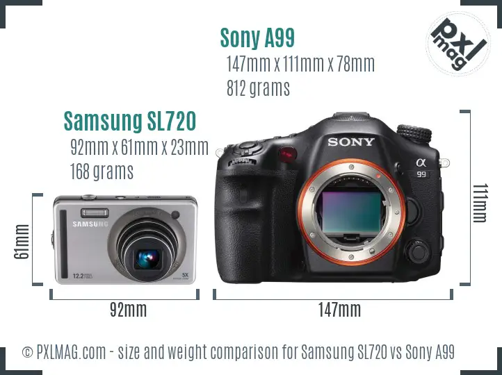 Samsung SL720 vs Sony A99 size comparison