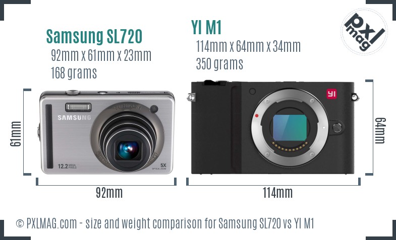 Samsung SL720 vs YI M1 size comparison