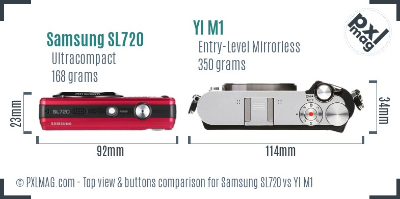 Samsung SL720 vs YI M1 top view buttons comparison