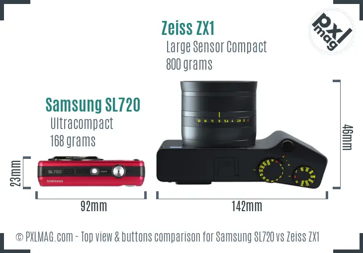 Samsung SL720 vs Zeiss ZX1 top view buttons comparison