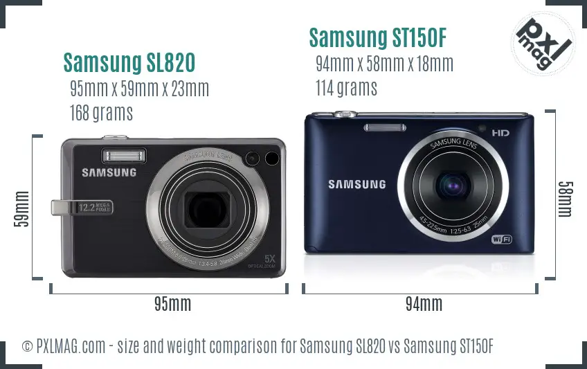 Samsung SL820 vs Samsung ST150F size comparison