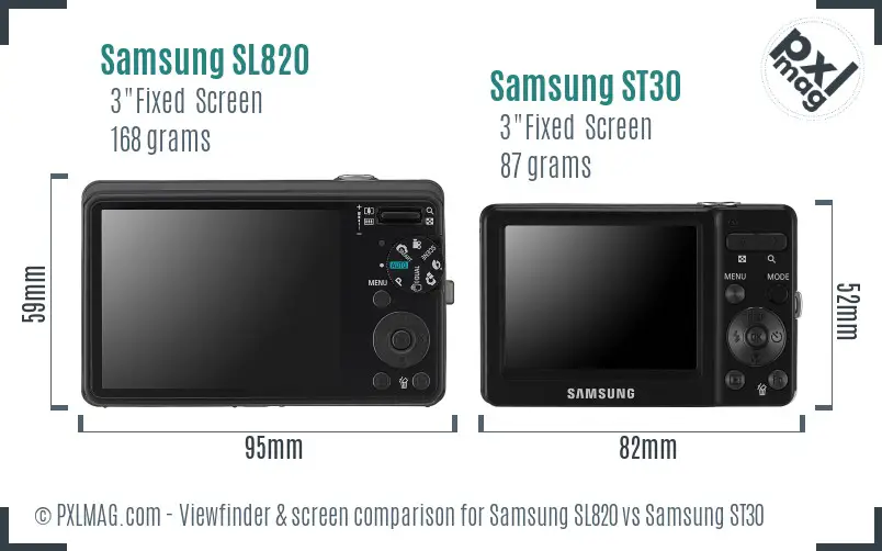 Samsung SL820 vs Samsung ST30 Screen and Viewfinder comparison