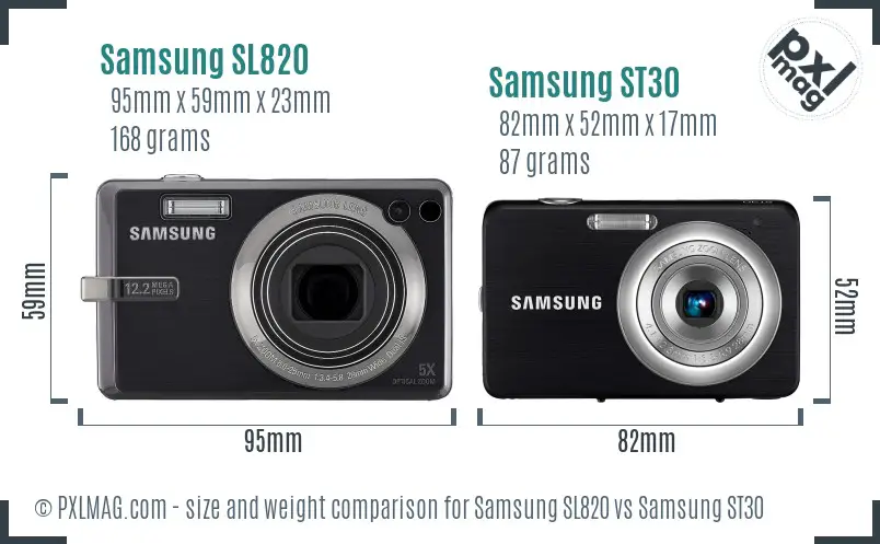 Samsung SL820 vs Samsung ST30 size comparison