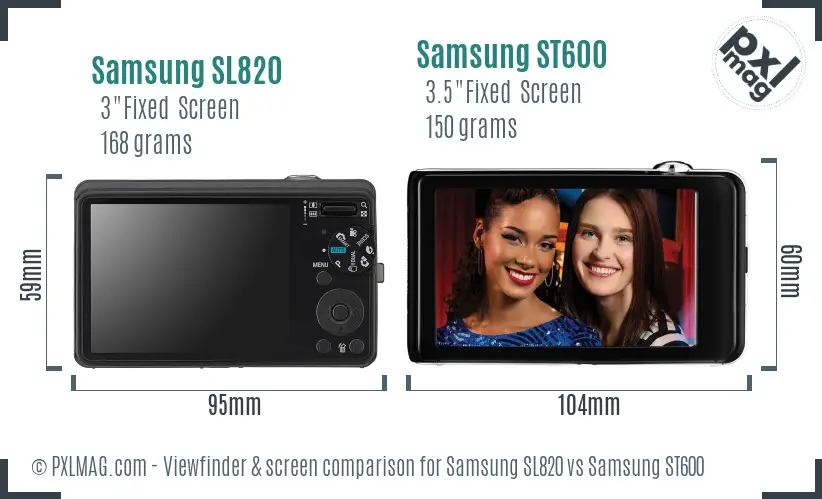 Samsung SL820 vs Samsung ST600 Screen and Viewfinder comparison