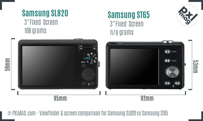 Samsung SL820 vs Samsung ST65 Screen and Viewfinder comparison