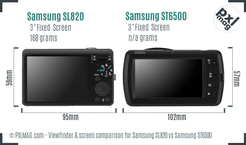Samsung SL820 vs Samsung ST6500 Screen and Viewfinder comparison