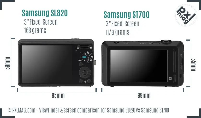 Samsung SL820 vs Samsung ST700 Screen and Viewfinder comparison