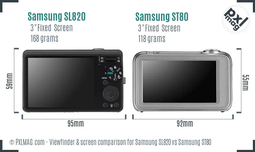 Samsung SL820 vs Samsung ST80 Screen and Viewfinder comparison