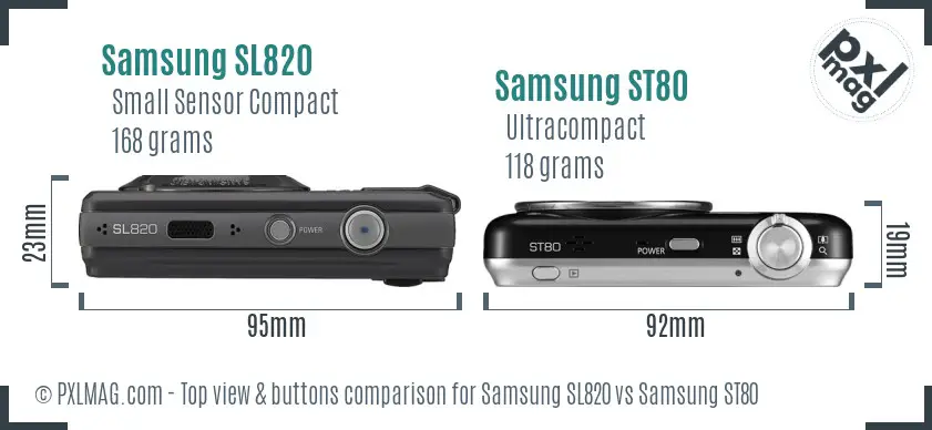 Samsung SL820 vs Samsung ST80 top view buttons comparison