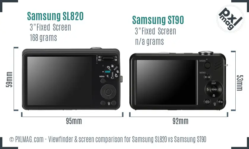 Samsung SL820 vs Samsung ST90 Screen and Viewfinder comparison
