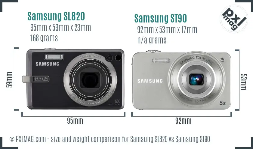 Samsung SL820 vs Samsung ST90 size comparison