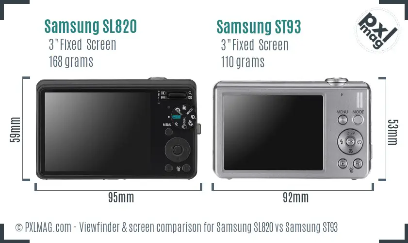 Samsung SL820 vs Samsung ST93 Screen and Viewfinder comparison