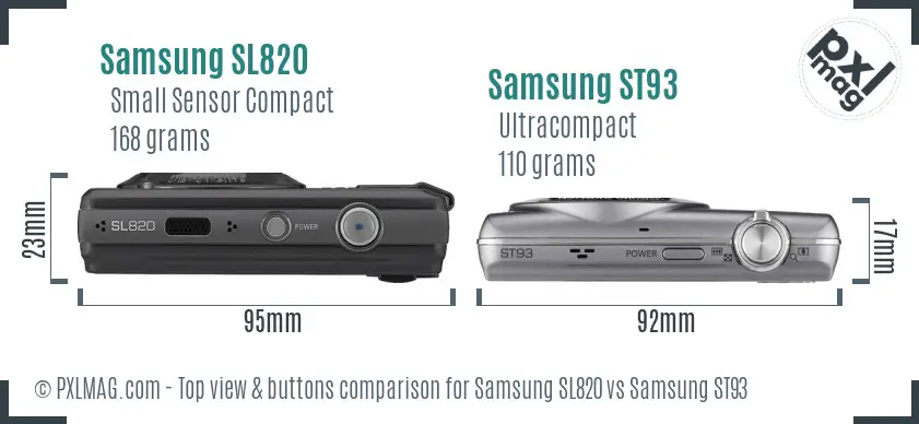 Samsung SL820 vs Samsung ST93 top view buttons comparison
