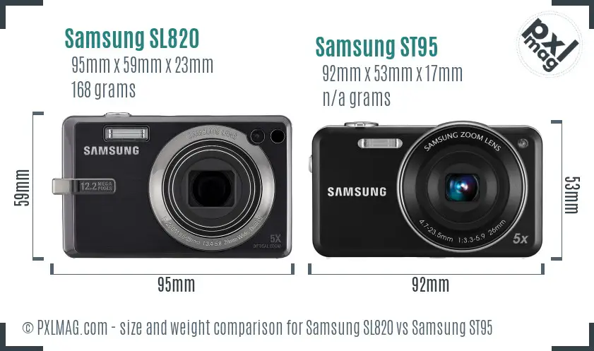 Samsung SL820 vs Samsung ST95 size comparison