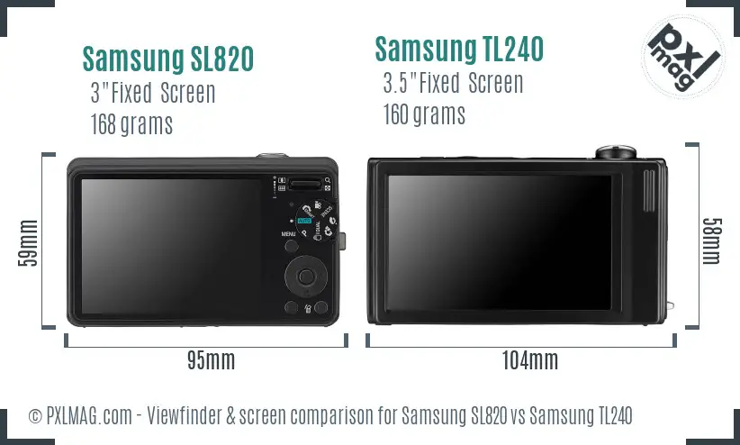 Samsung SL820 vs Samsung TL240 Screen and Viewfinder comparison