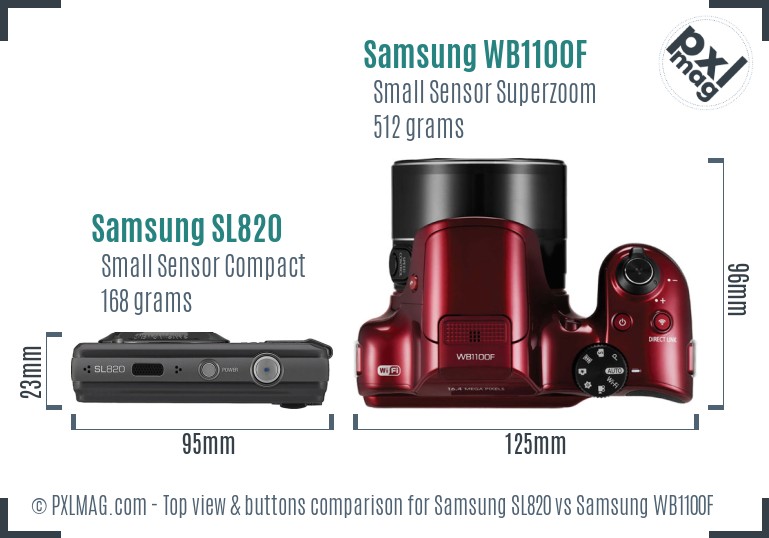 Samsung SL820 vs Samsung WB1100F top view buttons comparison