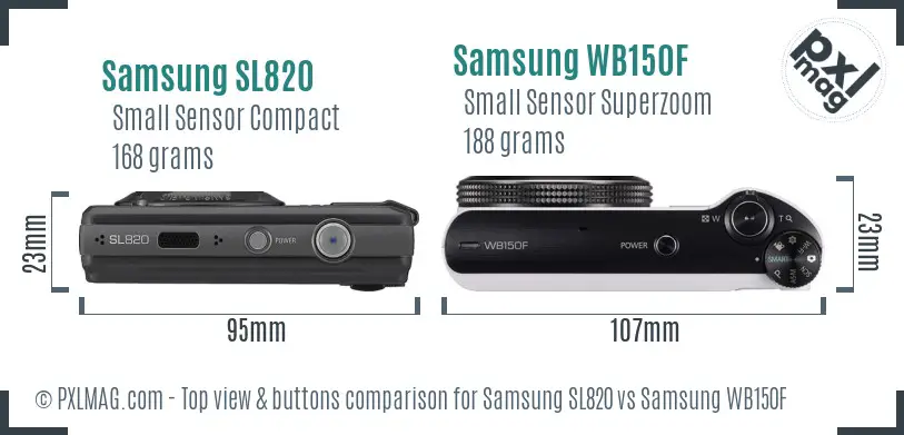 Samsung SL820 vs Samsung WB150F top view buttons comparison