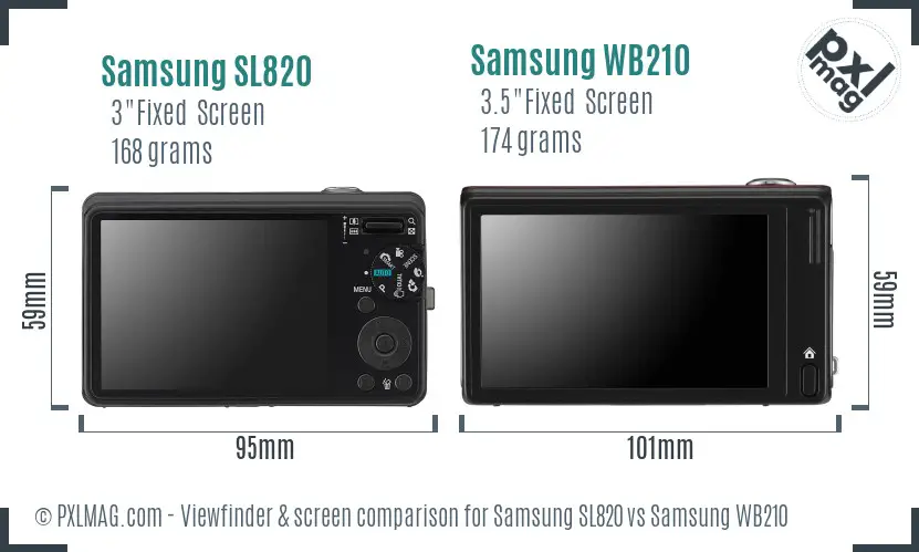 Samsung SL820 vs Samsung WB210 Screen and Viewfinder comparison