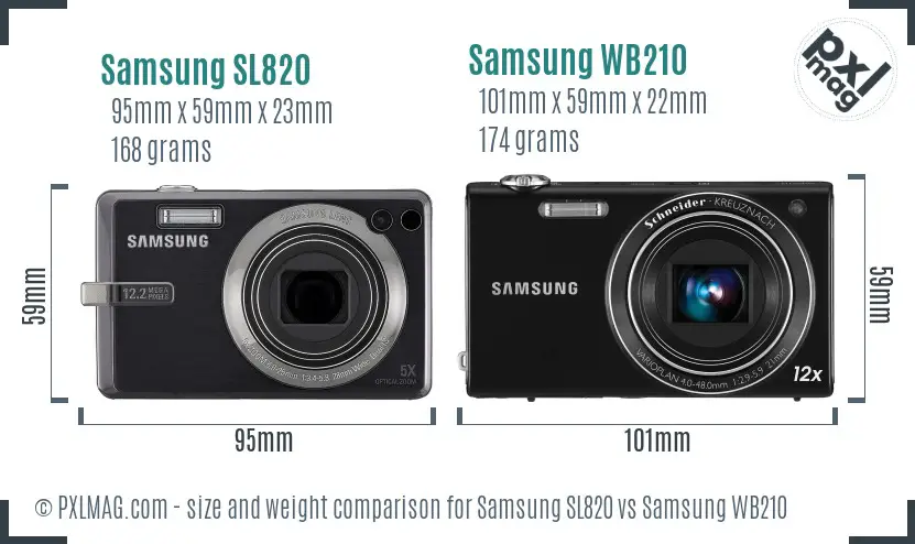 Samsung SL820 vs Samsung WB210 size comparison