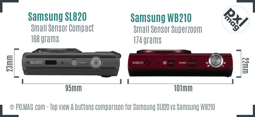 Samsung SL820 vs Samsung WB210 top view buttons comparison