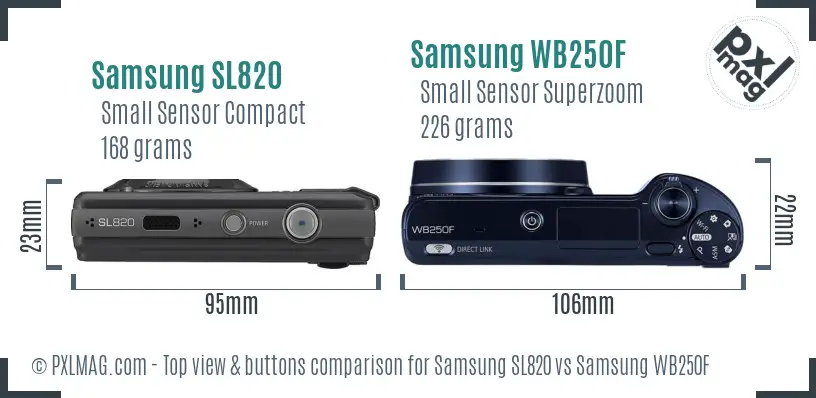 Samsung SL820 vs Samsung WB250F top view buttons comparison