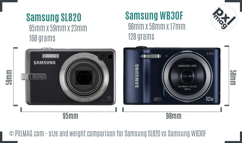 Samsung SL820 vs Samsung WB30F size comparison