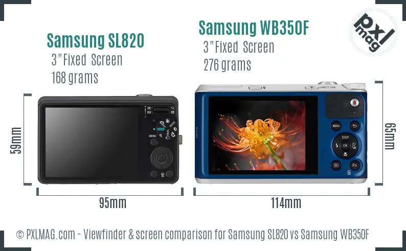 Samsung SL820 vs Samsung WB350F Screen and Viewfinder comparison