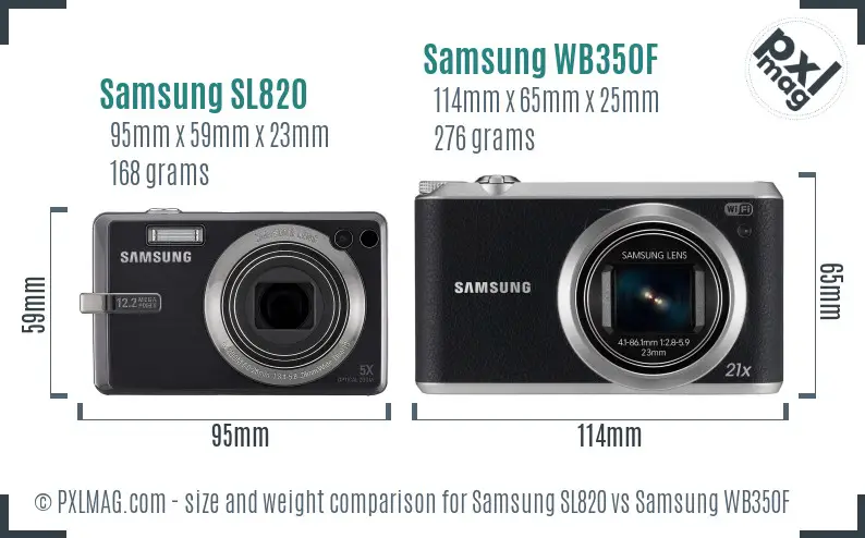 Samsung SL820 vs Samsung WB350F size comparison