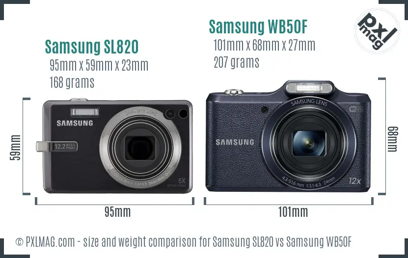 Samsung SL820 vs Samsung WB50F size comparison