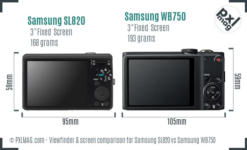 Samsung SL820 vs Samsung WB750 Screen and Viewfinder comparison