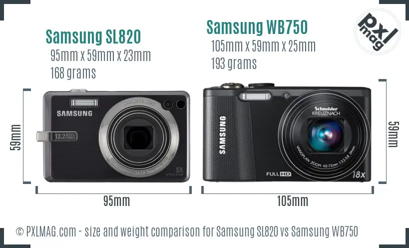 Samsung SL820 vs Samsung WB750 size comparison
