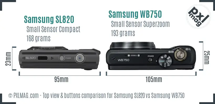 Samsung SL820 vs Samsung WB750 top view buttons comparison
