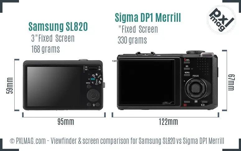 Samsung SL820 vs Sigma DP1 Merrill Screen and Viewfinder comparison