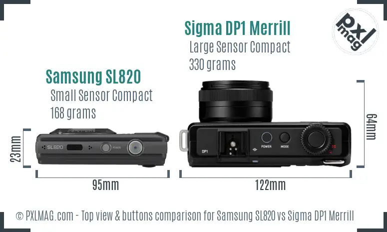 Samsung SL820 vs Sigma DP1 Merrill top view buttons comparison