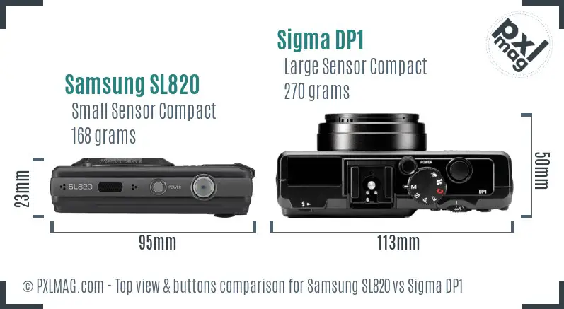 Samsung SL820 vs Sigma DP1 top view buttons comparison