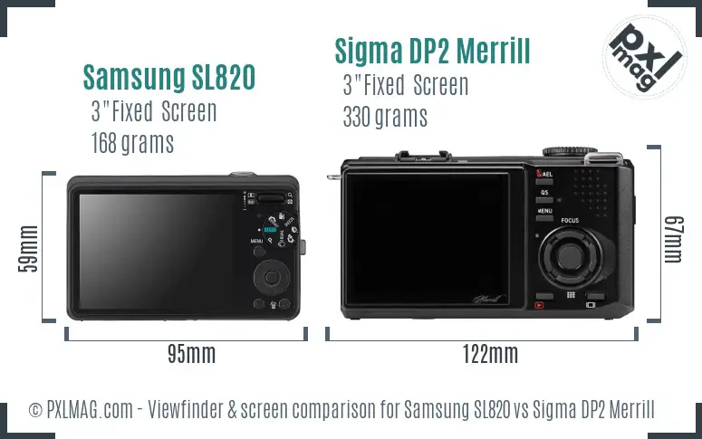 Samsung SL820 vs Sigma DP2 Merrill Screen and Viewfinder comparison