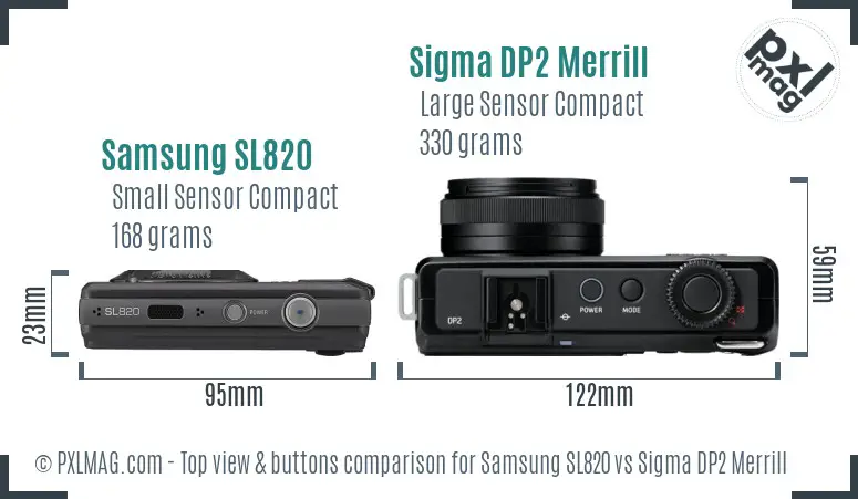 Samsung SL820 vs Sigma DP2 Merrill top view buttons comparison